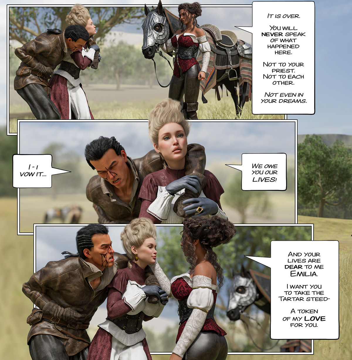 Knelt in the hay with a cock in each hand and a third awaiting her mouth - The ring of the Roman Empress 8