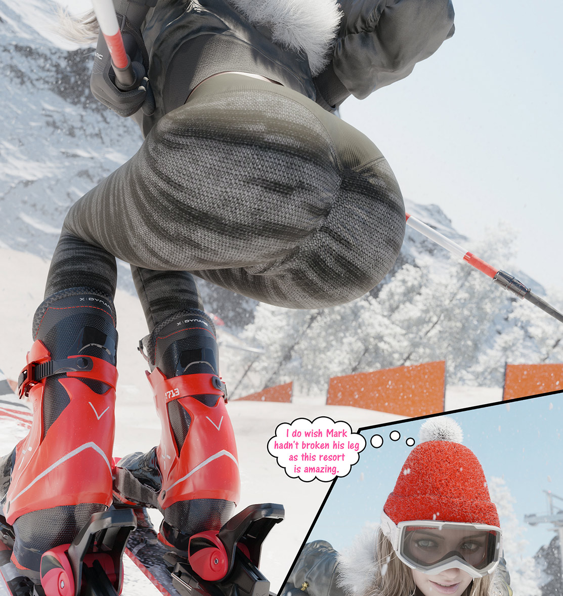 A hot babe like you should have someone active to take care of them - Rose goes skiing